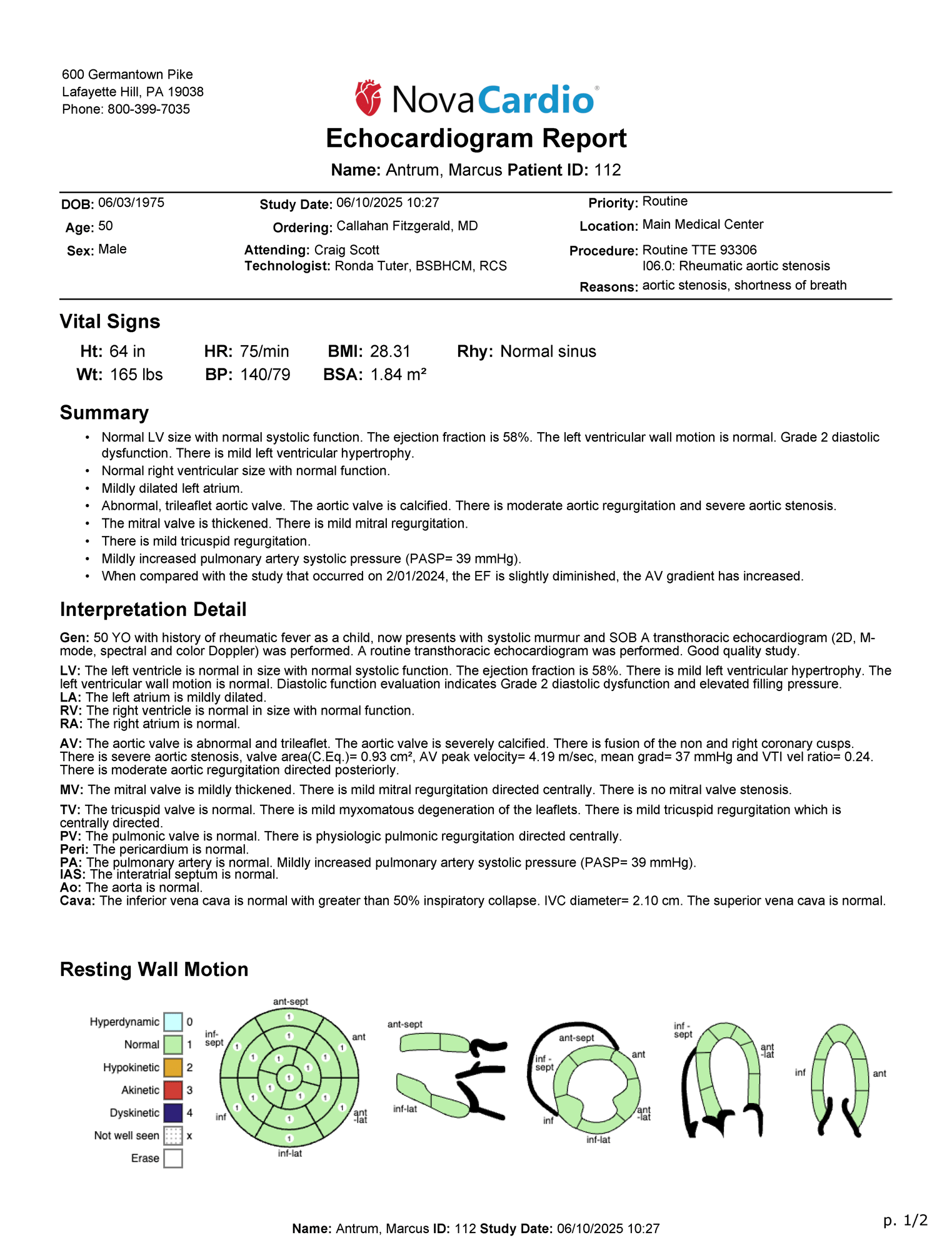 NovaCardio Echo Sample Report